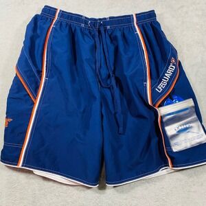 Speedo Lifeguard Board Shorts Mens Large Blue Orange Piping Swim Trunks
